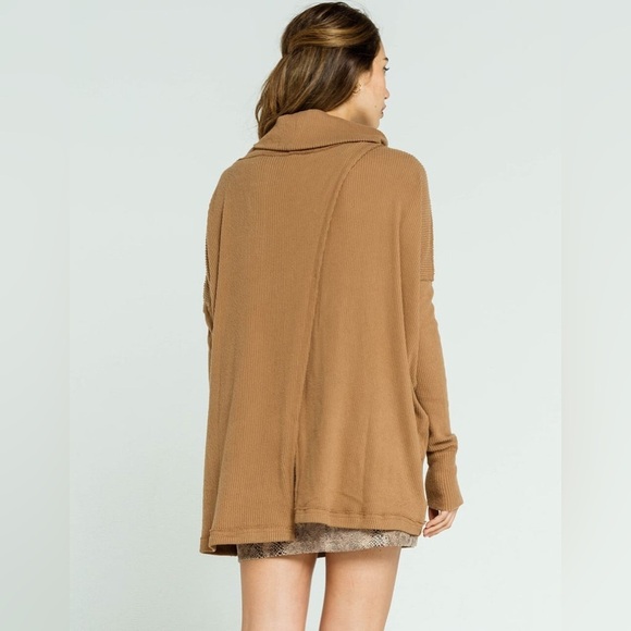 Free People Juicy Light Brown Ribbed Knit Cowl Neck Sweater Camel Small - Picture 5 of 15